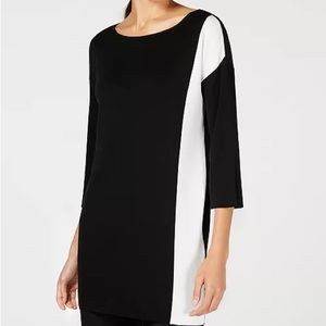 Eileen Fisher Tencel® Colorblocked Boat-Neck Long Black & White Sweater large